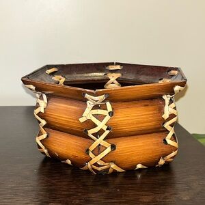 Vintage Boho Split Bamboo Basket Planter Flower Pot